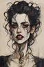 Placeholder: Painting of a Goth vampire girl, with highly detailed hair and facial features in the Expressionist style of Egon Schiele, Oskar Kokoschka, and Franz Marc, in muted natural colors