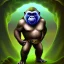 Placeholder: spray painting fantasy art from middle earth, portrait cute bard gorilla with dark green pants standing in portal to desert world from forest world with wind,poetry book illustration