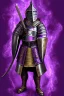 Placeholder: medieval Knight, violet color, high detail, sorcery, sparks, mechanical, plasma, treasure, weapons, slithery, legendary, castle, dragon, confident, proud