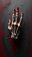 Placeholder: Bosch style painting , A 3D evil hand out of red and black bloody wall