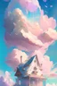 Placeholder: A whimsical dwelling delicately constructed entirely of ethereal clouds evocative of a dreamy landscape floating somewhere between heaven and earth, Dreamy, Pastel colors, Vibrant lighting, Highly detailed, Digital painting, Artstation, Concept art, Magical, Sparkling, Enchanting, art by victoria skitt, pascal campion, Loish, Trending on deviantart.