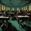 Placeholder: Surreal dark english classroom with students hunched over desks close together in perfect rows that stretch on and on into the horizon, style by Gerald Scarfe, by Dave McKean, dark surrealism, dull colors, digital illustration, dramatic depth of field, don't need no education