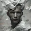 Placeholder: rendered in blender trash bag on his head and crumpled paper as a texture, collage paper and tape, slit - scan photography, high resolution, cinematic, unreal 6, breathtaking detailed