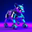 Placeholder: Doctor Who K-9 Robot Dog on wheels, Vaporwave design, metalic, blocky dog, Virtual, 2D.