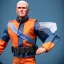 Placeholder: a large pile of face Mike Pence G.I. Joe toy Doll spaceforce uniform, orange blue fabric, wall packaging for sale, bright pricetag, finger, empty box