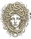 Placeholder: Medusa's petrifying gaze., realistis tatto sketch style, white background, profesional tatto sketch