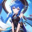 Placeholder: portrait of genshin from genshin ((genshin)) ((genshin ingame outfit)) wearing a short skirt, blue hair