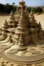 Placeholder: a beautiful Hindu temple model, intricate sand art in a beach, sand sculpted,