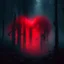 Placeholder: red fog in the forest at night with an electric heart