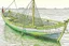 Placeholder: Drawing of a fishersboat, high detail, realistic, pencil drawing, colorfull, small boat, row boat, fishing, fisherman, fishing net.