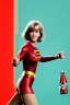 Placeholder: portrait, teenager, Jane Fonda, make-up, happy, coca-cola drinking, Realistic image, retro, 60s, supergirl, tights minimal dress, sweat, Color background, photo studio, concept art, smooth, unreal engine 5, god lights, ray tracing, RTX, lumen lighting, ultra detail, volumetric lighting, 3d, finely drawn, high definition, 4k.