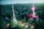 Placeholder: Immersive​ Magical fantasy elven town city tower forest rivendell tree flower pink green yellow beautiful nature river 4k full hd