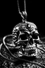 Placeholder: rhinestone skull pendant diamond silver necklaces placed on a black and white background