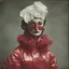 Placeholder: Countess da Castiglione,with a mask,, red, autochrome, plastic puffy jacket