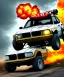 Placeholder: Apocalyptic vehicle driving towards the Camara with a massive exsplosion behind it