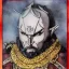 Placeholder: dungeons and dragons, fantasy, dwarf, dark priest, full plate armour, ironclad, dark silvery metal, dark red glow, watercolour, large strokes, distinct face, portrait, head