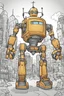 Placeholder: cartoon, coloring book, robot, city