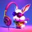 Placeholder: pixar style anamorphic cute smiling baby rabbit, smiling, cyberpunk headphone, sunglass, gangsta gold necklaces, full body, magenta puffer jacket, manila city background, dramatic lighting, hyper realistic, unreal engine 5, 16k