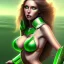 Placeholder: Voluptuos beautiful atletic woman with green eyes realistic in bikini armor flirting