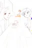 Placeholder: 2 girl and 1 boy in cafe with color