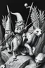 Placeholder: gnomes riding cats with lances in the style of Escher and Giger