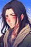 Placeholder: a handsome anime boy with long black hair with cold demeanor