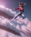 Placeholder: Ultra realistic clouds sky scene, wide angle, medium shot view, portrait, sweet Child, free jumping flying, trinkets, monster hair, jelly beans, balls, smile, happy, Peter Pan style, inflatable color clothing, extreme, wind, clouds sea, 20,000 feet altitude, stratosphere, soft color, highly detailed, unreal engine 5, ray tracing, RTX, lumen lighting, ultra detail, volumetric lighting, 3d, finely drawn, high definition, high resolution.