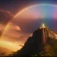 Placeholder: Christ the Redeemer, sunset, rainbow sunset, waterfall, palms, twigs, spring, sunset rainbow, flying birds, unreal engine 5, cinematic lighting, realistic, hyper detailed, 8k, octane render, cinema 4d