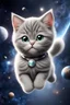 Placeholder: A grey cute cat in the Space flying around