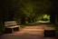 Placeholder: Night, square bench, dirt roads, trees, photography