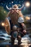 Placeholder: elven gremlin viking with wild hair and big holy ornamented shield Under stjerners gnist Vi går som ett, vår tro et løfte ,bokeh like f/0.8, tilt-shift lens 8k, high detail, smooth render, down-light, unreal engine, prize winning