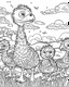 Placeholder: create a 2d black outline, "safari smiling cartoon Ostriches coloring book for toddlers", coloring page, low details design, black contour, coloring page design, simple background, colorful , card style, coloring page for kids, white background, sketch style, safari landscape, cartoon style