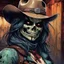 Placeholder: highly detailed concept illustration of an alternate reality undead Wild West female anti heroine bounty hunter in an abandoned saloon ,maximalist, sharp focus, finely detailed facial features, highest resolution, in the styles of Alex Pardee, Denis Forkas , and Masahiro Ito, boldly inked, 8k, coarse, gritty textures