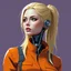 Placeholder: a blonde woman wearing jumpsuit, robotic neck, digital art, stylised
