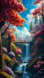 Placeholder: 3d holographic editorial photo: さよなら, scenic view of a fairytale background, forest with colorful flower blooming, waterfall, blue sky, bridges, chiaroscuro, dramatic lighting, intricate details, scifi fairytale, surrealism, by ilya repin, by mike mignola, highly detailed oil painting, brush strokes, complex composition, warm color palette, Art by J. C. Leyendecker, John Williams Waterhouse, Tom Bagshaw, Maxfield Parrish, Ellen Segn