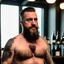 Placeholder: burly 60 year old man with short beard and tank top tattoo chooses a bottle in a cellar and wine bottles, look at camera, hyper realistic, Cinematic, 35mm lens, 35mm lens, f/1.8, accent lighting, global illumination