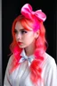 Placeholder: A beautiful girl with bright hair tied at the ends with a beautiful bow on her hair