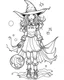 Placeholder: outline art for halloween coloring pages for kids with witch , white background, Sketch style, full body, only use outline, clean line art, white background, no shadows and clear and well outlined, coloring page for kids,