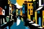 Placeholder: An Italian city river in black oil shadows painted by Stuart Davis