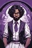 Placeholder: A young black adult man with beard short curls and glasses doing an Elizabeth impression including the dress from Bioshock Infinite. only duotone purple and white. In the style of Akemi Takada, ultra detailed manga drawing, professional lighting, simple logo background. manga japanese comic style