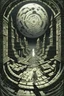 Placeholder: THE MOON HIDDEN SHADOWY beuracracy lost in the temple maze STYLE OF HIROKU OGAI