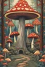 Placeholder: a detailed beautiful mushroom gnome retro forest. art nouveau. (Stanley Mouse psychedelic, Art Nouveau-influenced concert posters) more kitchen elements around. gorgeous forest in the background. surrounded by an art deco mushroom border.