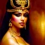 Placeholder: Drawing of beautiful face,busty 'cleopatra',sweet stare,throne,hieroglyphics,balanciaga fashion clothe painting by gaston bussiere, greg rutkowski, yoji shinkawa, yoshitaka amano, tsutomu nihei, donato giancola, tim hildebrandt, oil on canvas, cinematic composition, extreme detail,fit full head inside picture,16k