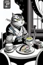 Placeholder: Cat, sitting at a table, eating sushi,perfect iris, ink and pencil, style Carl barks