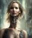 Placeholder: A portrait post-apocalypse cyborg Jennifer Lawrence in a cyberpunk city, sci-fi fantasy style, 8k, volumetric lighting, particales,highly detailed,cinematic, deep scars on face,deep colours.adorable, seductive and sexy looking, slight smile, intricate, elegant, highly detailed eyes, digital painting, 8k, artstation, concept art, smooth, sharp focus, illustration, studio quality, art by victo ngai