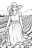 Placeholder: B/W outline art,coloring book page, full white, super detailed illustration for adult,cartoon style "Beautiful Country Girl: A Lovely Girl in the Vegetable Field" coloring pages, crisp line, line art, high resolution,cartoon style, smooth, law details, no shading, no fill, white background, clean line art,law background details, Sketch style, strong and clean outline, strong and black outline