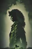 Placeholder: A dark, moody cover featuring a silhouette of a woman with curly hair wearing an old green army jacket, with the shadow of a wolf lurking behind her.