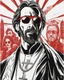 Placeholder: hans gruber as a judgmental priest wearing red sunglasses