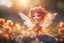 Placeholder: cute chibi fire fairy, flowers, in sunshine, ethereal, cinematic postprocessing, dof, bokeh