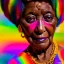 Placeholder: masterpiece, best quality, old woman, dark skinned, sparkling eyes, fluorescent skin, colorful makeup, afro, head shot, highly detailed body, sun light, 4K, RAW, depth of field, high contrast, realistic details, 24mm